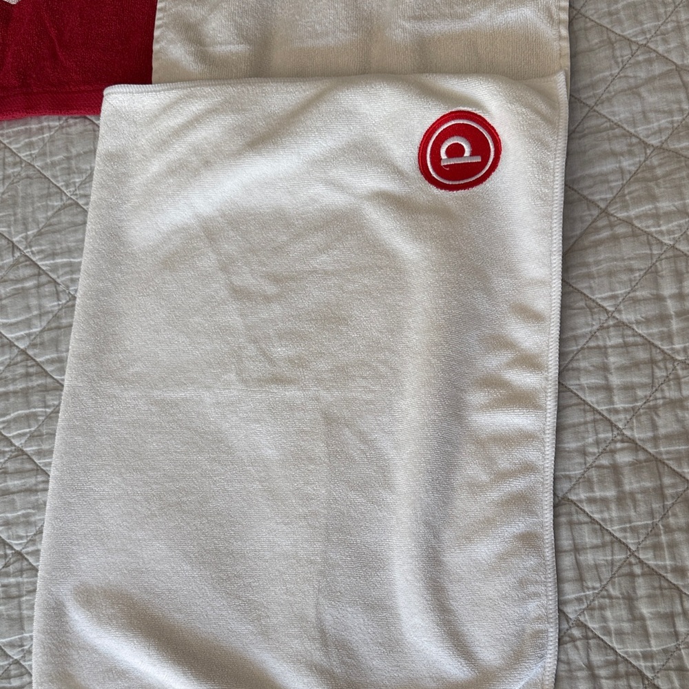 Pure Barre White Towel with Red Logo
